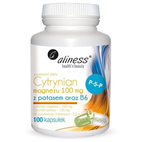 Cytrynian Magnezu 100 mg z potasem i B6,100 kapsułek Aliness
