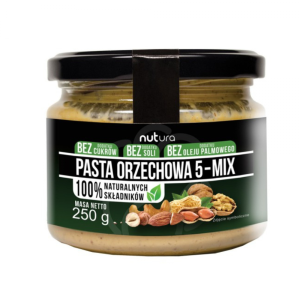 Pasta orzechowa 5-MIX 100% naturalna, bez cukru - Nutura 250 g