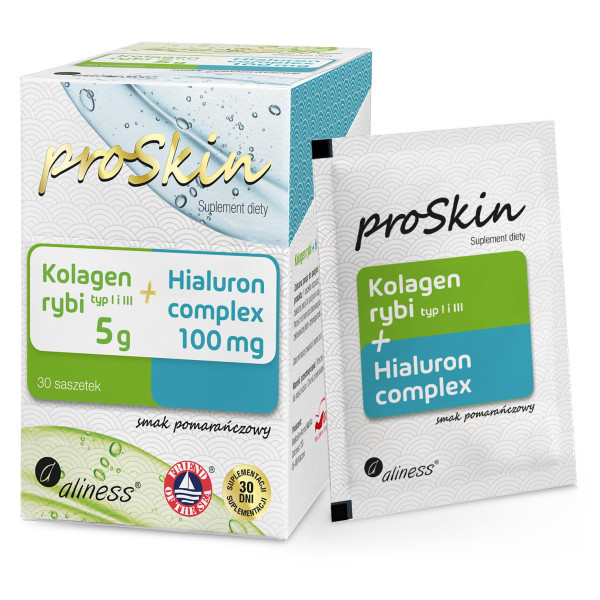 Aliness proSkin  Kolagen rybi 5 g + Hialuron 100 mg Complex  suplement diety pomarańczowy