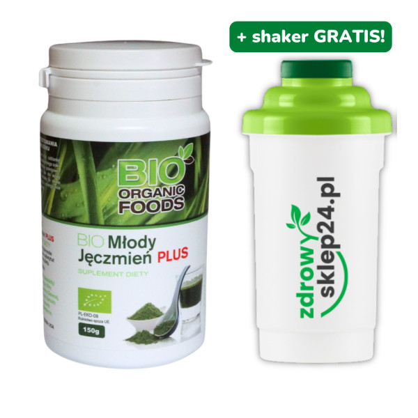 BIO Młody Jęczmień PLUS dodatki BIO Organic Foods 150 g + Shaker gratis!