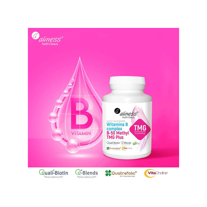 Witamina B Complex B-50 Methyl TMG PLUS Aliness 100 kapsułek wege suplement diety